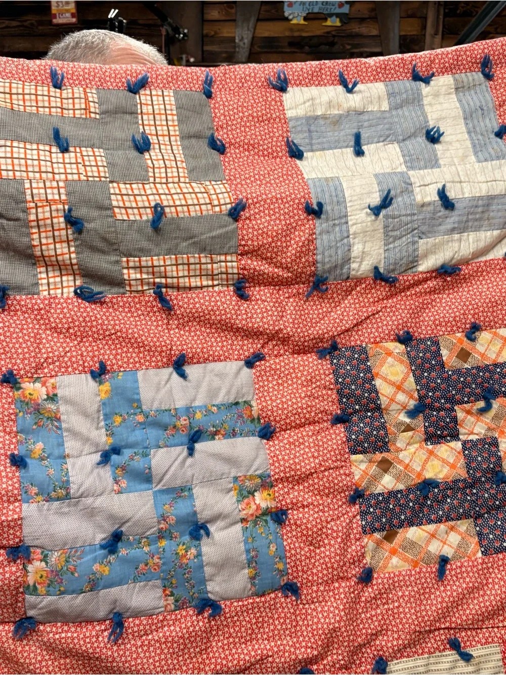 Patchwork Coral Vintage-Inspired Quilt - Coral Multi-Block Design